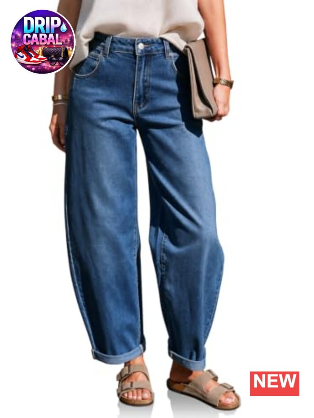 High Waist Baggy Wide Leg Cuff Denim Jeans Y2K